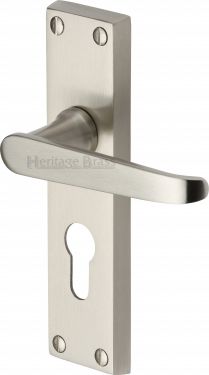 Click Here To Enlarge This Photo Of V3948-SN Heritage Brass Door Handle For Euro Profile Plate Victoria Design Satin Nickel Finish