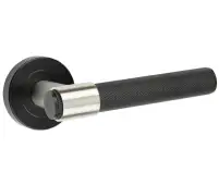JMB105 Frelan Hardware Nero Matt Black T-Bar Knurled Door Lever Handles on Round Rose