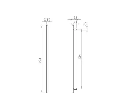 Click Here To Enlarge This Photo Of JPS112D Frelan Hardware Polished Stainless Steel T Bar Cabinet Handle 494mm x 12mm (434mm centres)
