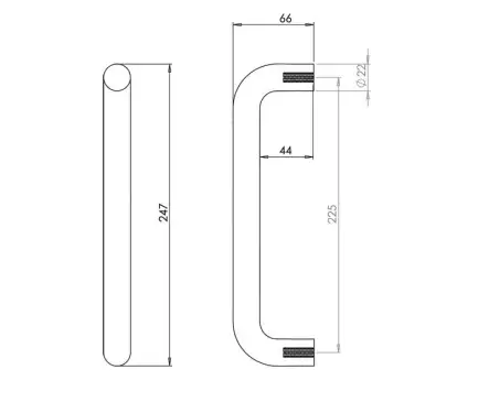 Click Here To Enlarge This Photo Of JPS122A Frelan Hardware Polished Stainless Steel (G304) 225mm x 22mm D Shape Pull Handles (Bolt Through)