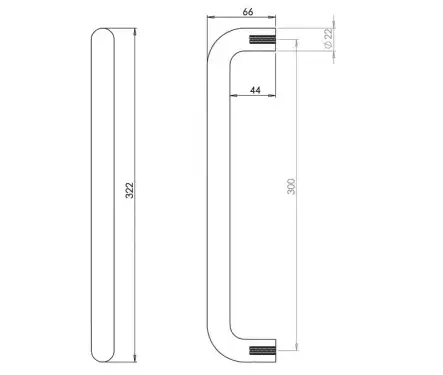 Click Here To Enlarge This Photo Of JPS122B Frelan Hardware Polished Stainless Steel (G304) 300mm x 22mm D Shape Pull Handles (Bolt Through)