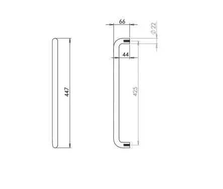 Click Here To Enlarge This Photo Of JPS122C Frelan Hardware Polished Stainless Steel (G304) 425mm x 22mm D Shape Pull Handles (Bolt Through)