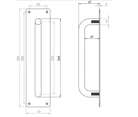 Click Here To Enlarge This Photo Of JPS1601 Frelan Hardware Polished Stainless Steel 225mm Pull Handle on 305mm x 75mm Plate