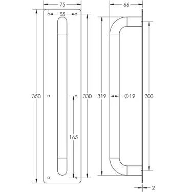 Click Here To Enlarge This Photo Of JPS1602 Frelan Hardware Polished Stainless Steel 300mm Pull Handle on 350mm x 75mm Plate