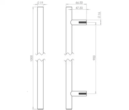 Click Here To Enlarge This Photo Of JPS219C Frelan Hardware Polished Stainless Steel (G304) 19mm Guardsman Pull Handle 1000mm x 19mm x 900mm (Bolt Through)