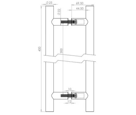 Click Here To Enlarge This Photo Of JPS223A Frelan Hardware Polished Stainless Steel (G304) 25mm Guardsman Pull Handles 400mm x 25mm x 300mm (Back to Back)