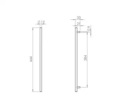 Click Here To Enlarge This Photo Of JSS112C Frelan Hardware Satin Stainless Steel T Bar Cabinet Handle 444mm x 12mm (384mm centres)