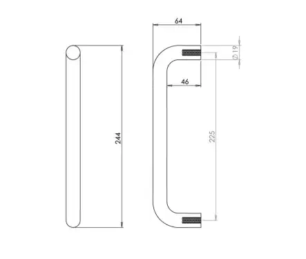 Click Here To Enlarge This Photo Of JSS119B Frelan Hardware Satin Stainless Steel (G304) 225mm x 19mm D Shape Pull Handle (Bolt Through)