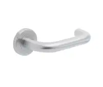 JSS202 Frelan Hardware Orbit 19mm Door Handles on 8mm Sprung Rose Grade 201 Satin Stainless Steel