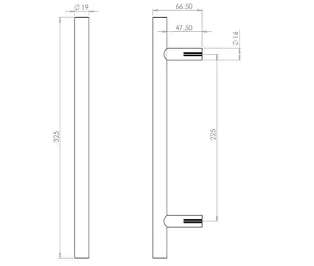 Click Here To Enlarge This Photo Of JSS219A Frelan Hardware Satin Stainless Steel (G304) 19mm Guardsman Pull Handle 325mm x 19mm x 225mm (Bolt Through)