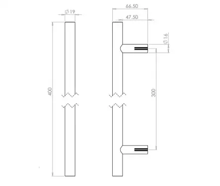 Click Here To Enlarge This Photo Of JSS219B Frelan Hardware Satin Stainless Steel (G304) 19mm Guardsman Pull Handle 400mm x 19mm x 300mm (Bolt Through)