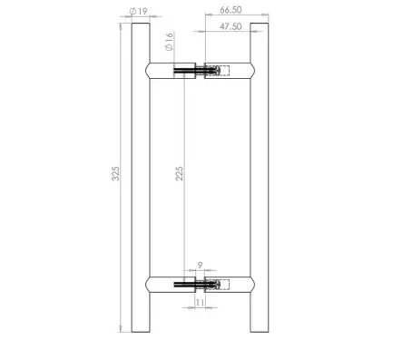 Click Here To Enlarge This Photo Of JSS220A Frelan Hardware Satin Stainless Steel (G304) 19mm Guardsman Pull Handles 325mm x 19mm x 225mm (Back to Back)