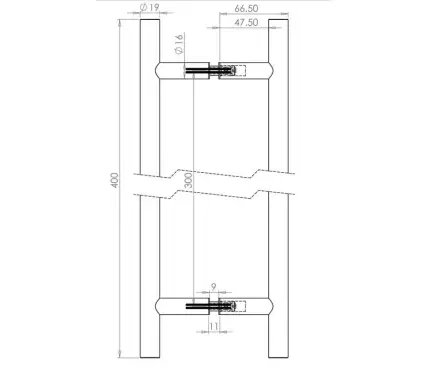 Click Here To Enlarge This Photo Of JSS220B Frelan Hardware Satin Stainless Steel (G304) 19mm Guardsman Pull Handles 400mm x 19mm x 300mm (Back to Back)