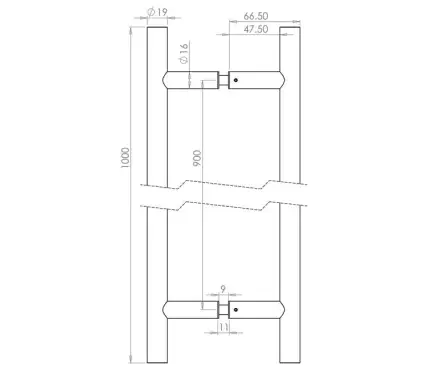 Click Here To Enlarge This Photo Of JSS220C Frelan Hardware Satin Stainless Steel (G304) 19mm Guardsman Pull Handles 1000mm x 19mm x 900mm (Back to Back)