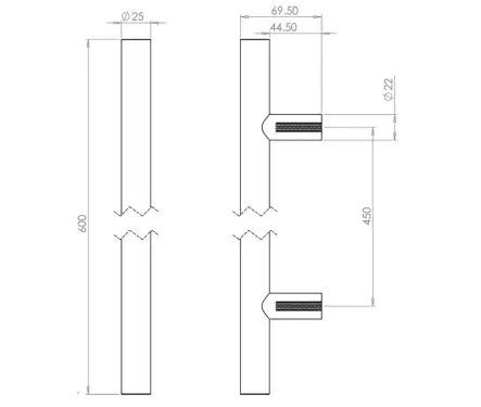 Click Here To Enlarge This Photo Of JSS222B Frelan Hardware Satin Stainless Steel (G304) 25mm Guardsman Pull Handle 600mm x 25mm x 450mm (Bolt Through)