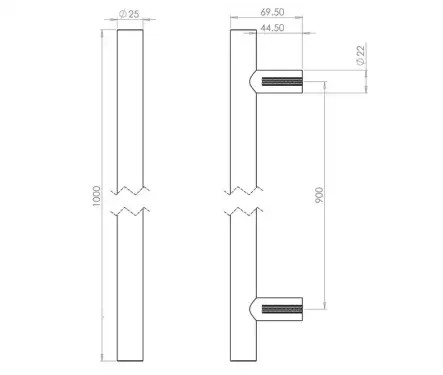 Click Here To Enlarge This Photo Of JSS222D Frelan Hardware Satin Stainless Steel (G304) 25mm Guardsman Pull Handle 1000mm x 25mm x 900mm (Bolt Through)