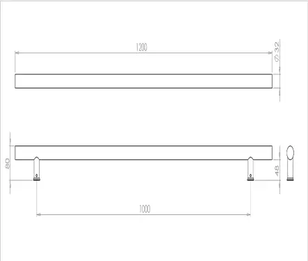 Click Here To Enlarge This Photo Of JSS520C Frelan Hardware Satin Stainless Steel (G304) 32mm Guardsman Pull Handle 1200mm x 32mm x 1000mm (Bolt Through)