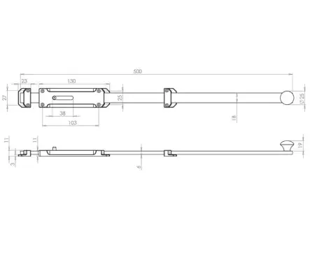 Click Here To Enlarge This Photo Of JV1005PB-500 Frelan Hardware Jedo Architectural Door Bolt 500mm x 35mm Polished Brass