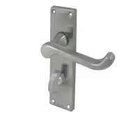 JV10BSC Frelan Hardware Jedo Victorian Scroll Door Handles on Bathroom Plate Satin Chrome