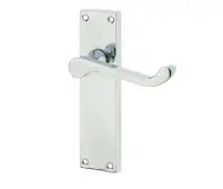 JV11LPC Frelan Hardware Jedo Victorian Scroll Door Handles on Long Latch Plate Polished Chrome
