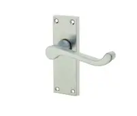 JV11SC Frelan Hardware Jedo Victorian Scroll Door Handles on Short Latch Plate Satin Chrome