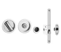 JV821PC Frelan Hardware Jedo Sliding Door Bathroom Lock with Round Flush Handles & Finger Pull to suit doors 35mm to 38mm Polished Chrome