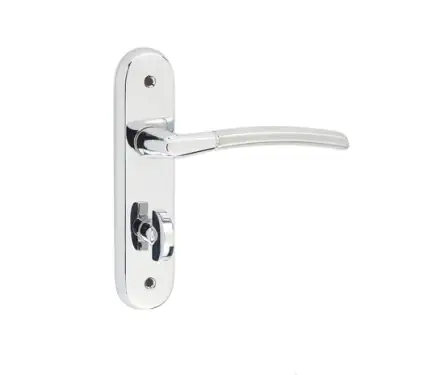 Click Here To Enlarge This Photo Of JV864PCSC Frelan Hardware Jedo Lorenzo Kontrax Suite Door Handles on Bathroom Plate Polished Chrome/Satin Chrome