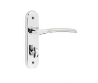 JV864PCSC Frelan Hardware Jedo Lorenzo Kontrax Suite Door Handles on Bathroom Plate Polished Chrome/Satin Chrome