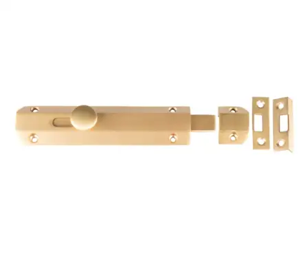 Click Here To Enlarge This Photo Of JV168SB Frelan Hardware Jedo Architectural Slide Door Bolt 150mm x 35mm Satin Brass