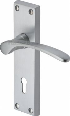 Click Here To Enlarge This Photo Of V4130-SC Heritage Brass Door Handle Lever Lock Sophia Design Satin Chrome Finish