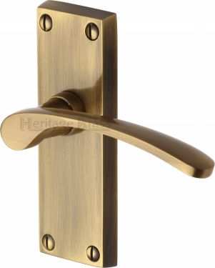 Click Here To Enlarge This Photo Of V4140-AT Heritage Brass Door Handle Lever Latch Sophia Short Design Antique Brass Finish