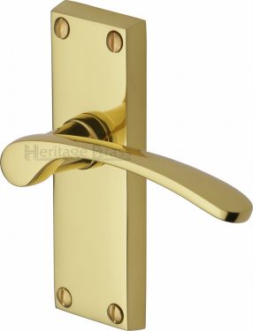 Click Here To Enlarge This Photo Of V4140-PB Heritage Brass Door Handle Lever Latch Sophia Short Design Polished Brass Finish
