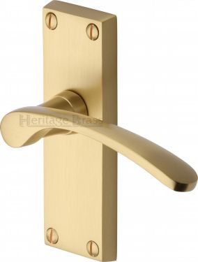 Click Here To Enlarge This Photo Of V4140-SB Heritage Brass Door Handle Lever Latch Sophia Short Design Satin Brass Finish