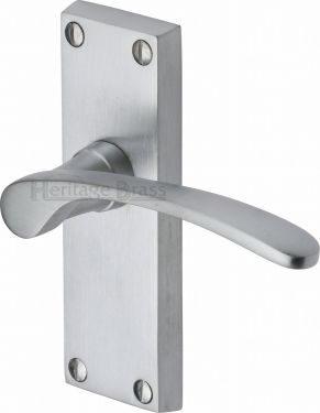Click Here To Enlarge This Photo Of V4140-SC Heritage Brass Door Handle Lever Latch Sophia Short Design Satin Chrome Finish