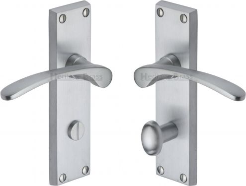Click Here To Enlarge This Photo Of V4142-SC Heritage Brass Door Handle For Bathroom Sophia Design Satin Chrome Finish