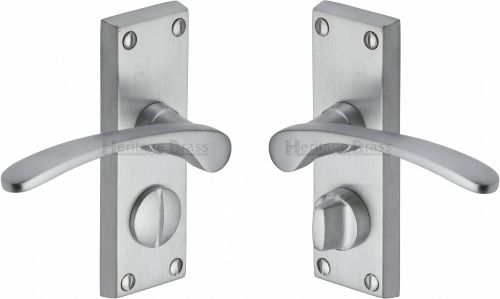 Click Here To Enlarge This Photo Of V4144-SC Heritage Brass Door Handle For Privacy Set Sophia Short Design Satin Chrome Finish
