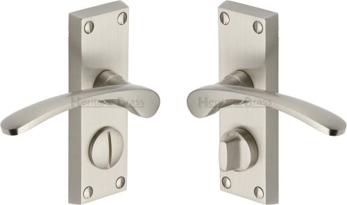 Click Here To Enlarge This Photo Of V4144-SN Heritage Brass Door Handle For Privacy Set Sophia Short Design Satin Nickel Finish