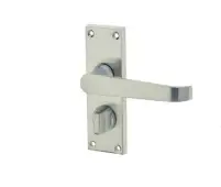 JV31PRSC Frelan Hardware Jedo Victorian Straight Door Handle on Privacy Plate Satin Chrome