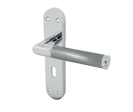 Click Here To Enlarge This Photo Of JV436PCSC Frelan Hardware Jedo Mitred Suite Door Handles on Lockplate Polished Chrome/Satin Chrome