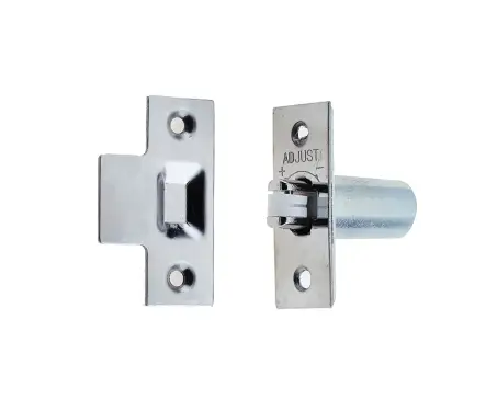 Click Here To Enlarge This Photo Of J8075PC Frelan Hardware Jedo Adjustable Rollerbolt Catch with Nylon Roller 36mm Polished Chrome