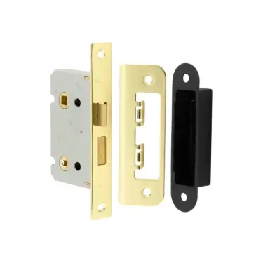Click Here To Enlarge This Photo Of JL450EB Frelan Hardware Jedo Kontrax Bathroom Lock with Square Forend & Radiused Strike Plate 65mm Electro Brass