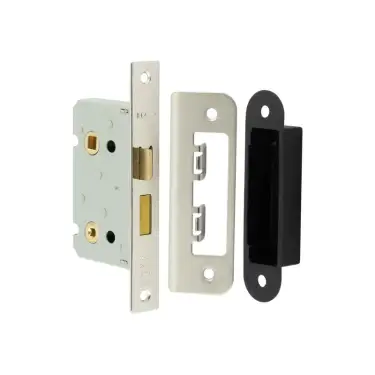 Click Here To Enlarge This Photo Of JL450NP Frelan Hardware Jedo Kontrax Bathroom Lock with Square Forend & Radiused Strike Plate 65mm Nickel Plate