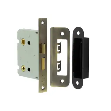 Click Here To Enlarge This Photo Of JL460AB Frelan Hardware Jedo Kontrax Bathroom Lock with Square Forend & Radiused Strike Plate 76mm Antique Brass