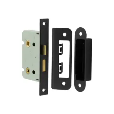 Click Here To Enlarge This Photo Of JL460BL Frelan Hardware Jedo Kontrax Bathroom Lock with Square Forend & Radiused Strike Plate 76mm Black
