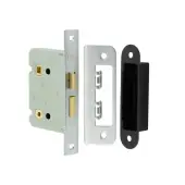 JL460SN Frelan Hardware Jedo Kontrax Bathroom Lock with Square Forend & Radiused Strike Plate 76mm Satin Nickel