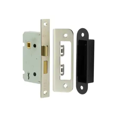 Click Here To Enlarge This Photo Of JL470NP Frelan Hardware Jedo Kontrax 2 Lever Sashlock with Square Forend & Radiused Strike Plate 65mm Nickel Plate