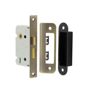 Click Here To Enlarge This Photo Of JL480AB Frelan Hardware Jedo Kontrax 2 Lever Sashlock with Square Forend & Radiused Strike Plate 76mm Antique Brass