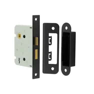Click Here To Enlarge This Photo Of JL480BL Frelan Hardware Jedo Kontrax 2 Lever Sashlock with Square Forend & Radiused Strike Plate 76mm Black