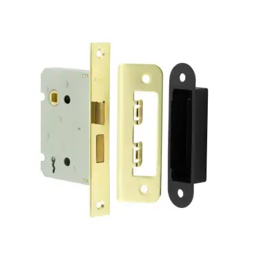 Click Here To Enlarge This Photo Of JL480EB Frelan Hardware Jedo Kontrax 2 Lever Sashlock with Square Forend & Radiused Strike Plate 76mm Electro Brass