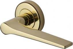 V4189-PB Heritage Brass Door Handle Lever on Rose Gio Design Polished Brass Finish